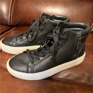 UGG Black Leather High-Top Sneakers with White Sole